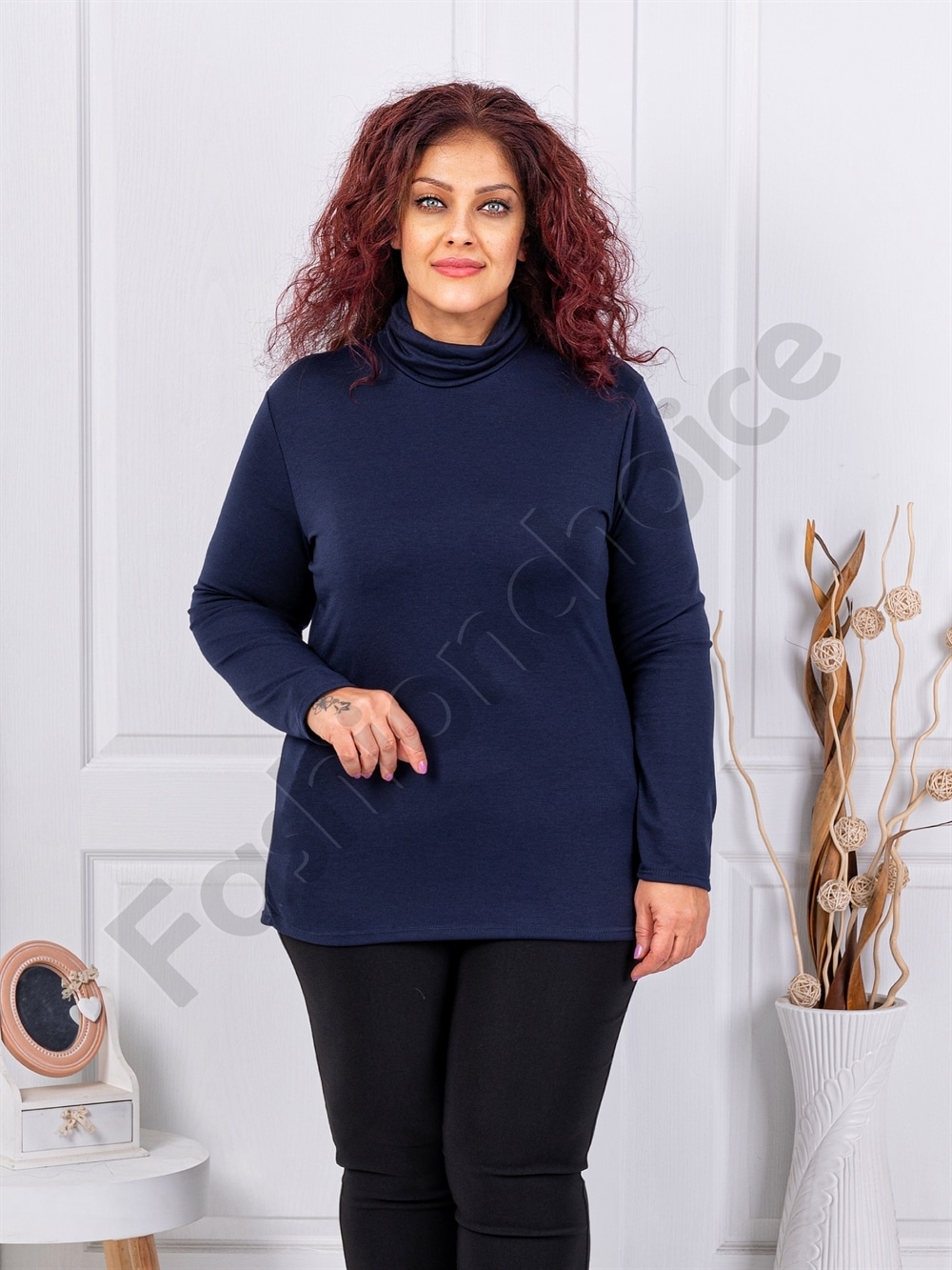 Plus size μπλούζα ζιβάγκο-σκούρο μπλε-κωδ 1002-2