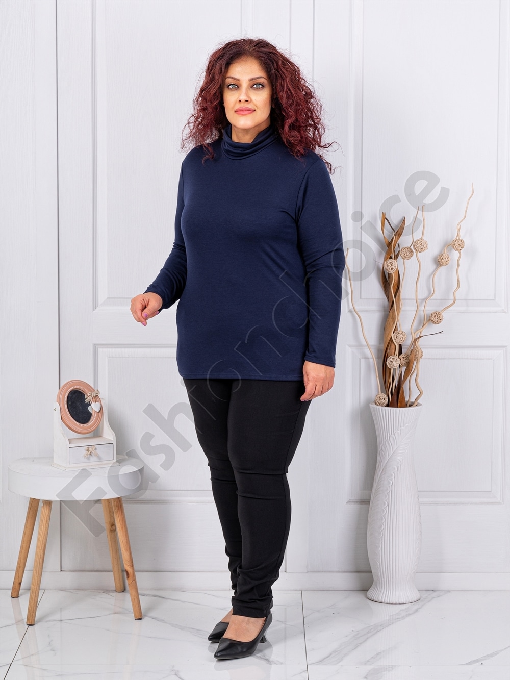 Plus size μπλούζα ζιβάγκο-σκούρο μπλε-κωδ 1002-2