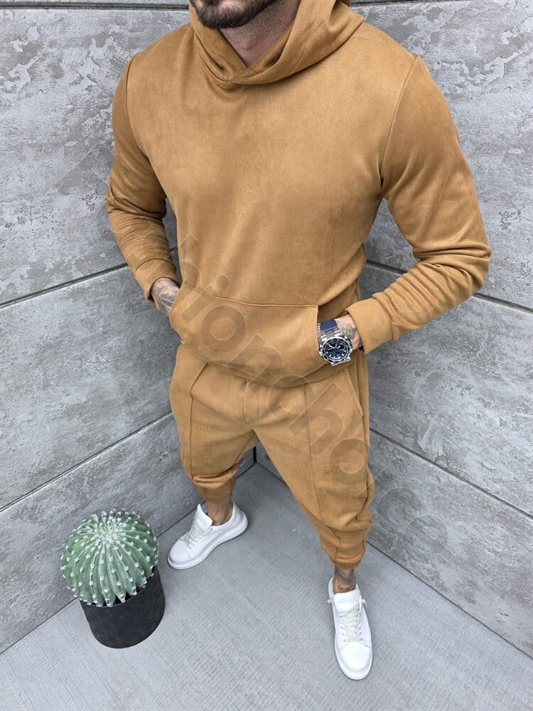 Ανδρικό βελούδινο σετ με hoodie-ταμπά-κωδ 2520-5
