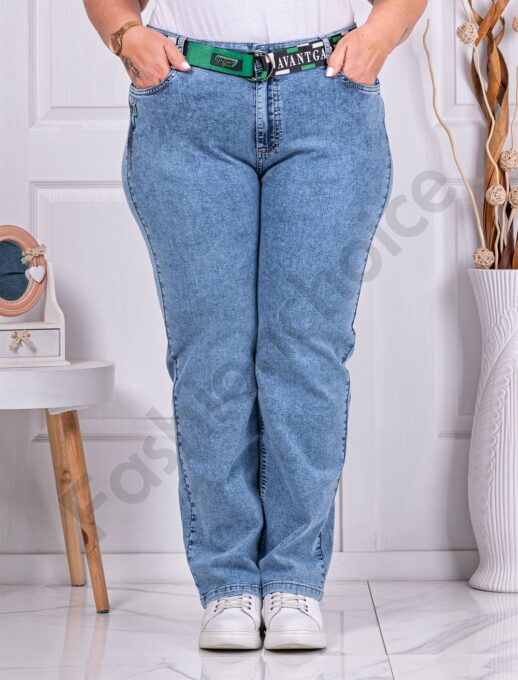 Plus size τζιν παντελόνι με απλικέ στο πλάι-μπλε-κωδ 4524