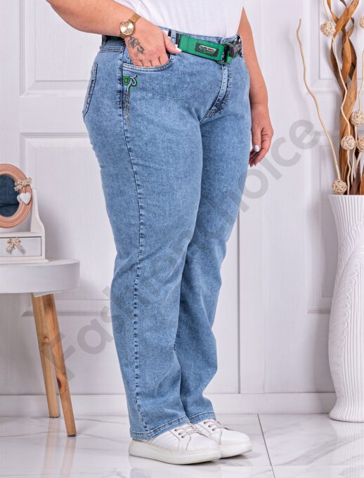 Plus size τζιν παντελόνι με απλικέ στο πλάι-μπλε-κωδ 4524