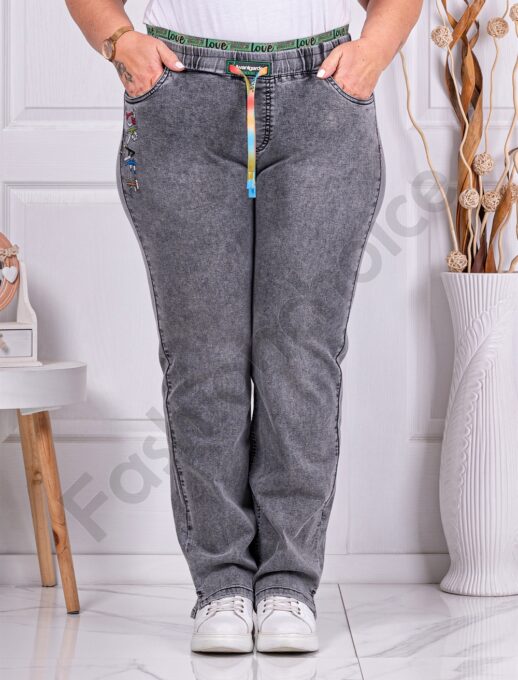 Plus size τζιν παντελόνι με κέντημα στο πλάι-μαύρο-κωδ 4574