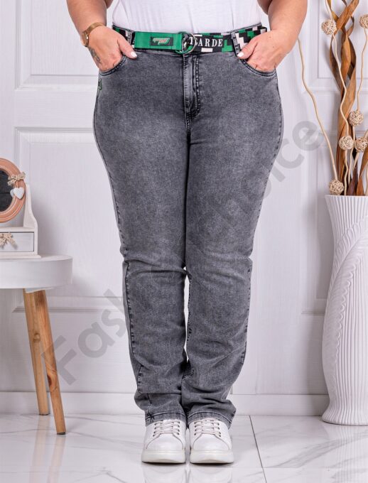 Plus size τζιν παντελόνι με απλικέ στο πλάι-γκρι-κωδ 4524-1