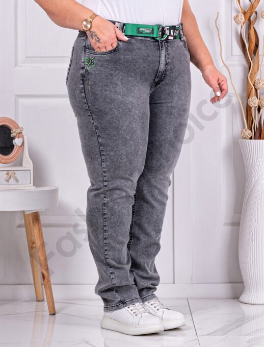 Plus size τζιν παντελόνι με απλικέ στο πλάι-γκρι-κωδ 4524-1