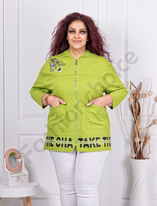 Plus size ζακέτα με επιγραφές-πράσινο-κωδ 2959-3