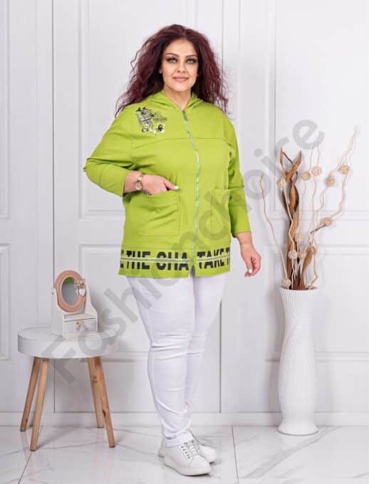 Plus size ζακέτα με επιγραφές-πράσινο-κωδ 2959-3