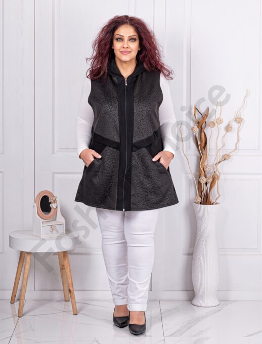 Plus size γιλέκο με κουκούλα-κωδ 1437