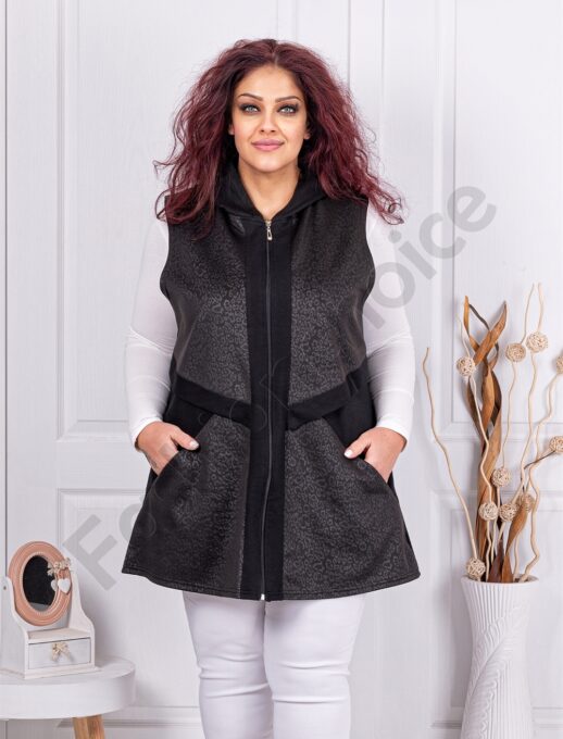 Plus size γιλέκο με κουκούλα-κωδ 1437