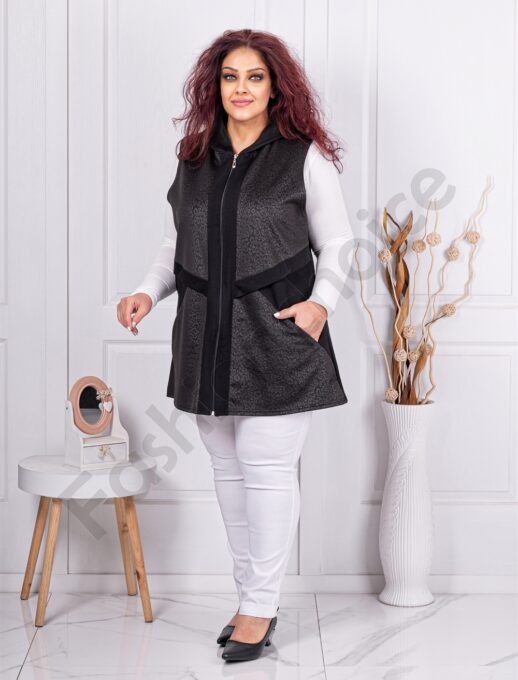 Plus size γιλέκο με κουκούλα-κωδ 1437