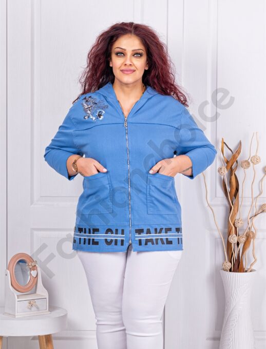 Plus size ζακέτα με επιγραφές-μπλε-κωδ 2959-1