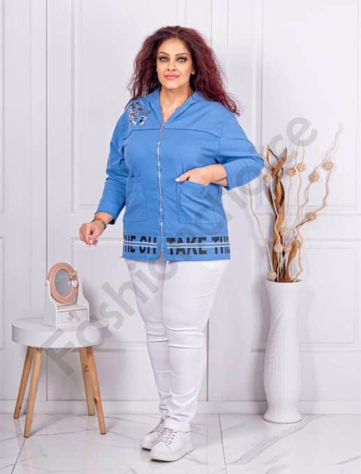 Plus size ζακέτα με επιγραφές-μπλε-κωδ 2959-1