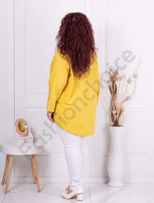 Plus size πουκάμισο με κέντημα μπροστά-μουσταρδί-κωδ 10563-9