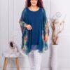 Plus size τουνίκ πόντσο φλόραλ-μπλε σκούρο-κωδ 255021-1