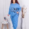 Plus size αθλητικό σετ με φλοράλ τύπωμα-μπλε-κωδ 9994-1