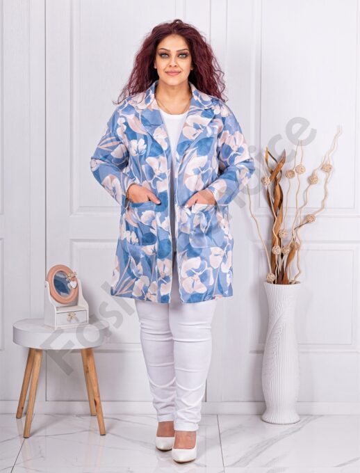 Plus size φλόραλ σακάκι-ανοιχτό μπλε-κωδ 2233-2