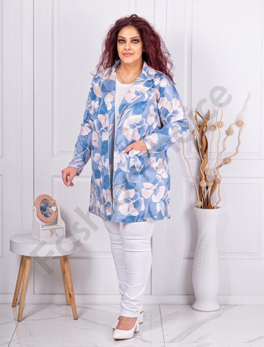 Plus size φλόραλ σακάκι-ανοιχτό μπλε-κωδ 2233-2