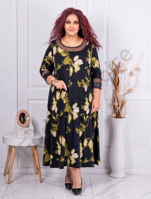 Plus size φόρεμα με λεπτομέρεια δίχτυ-φλόραλ-κωδ 25824-2