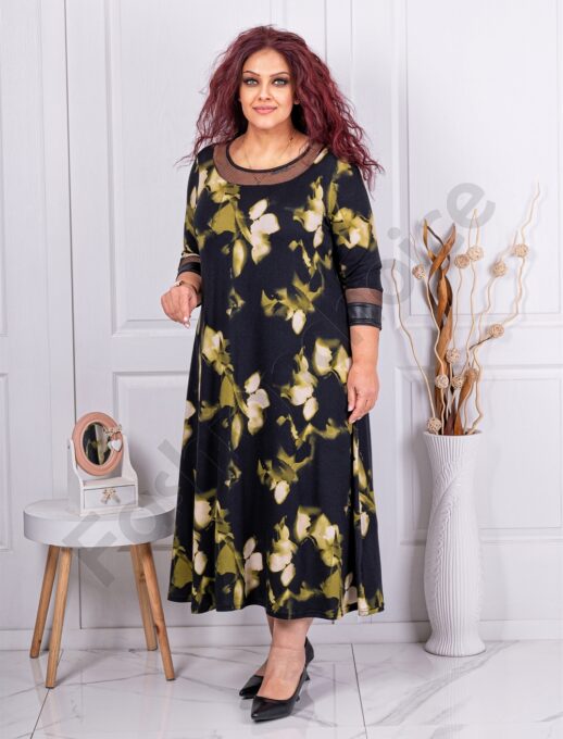 Plus size φόρεμα με λεπτομέρεια δίχτυ-φλόραλ-κωδ 25824-2
