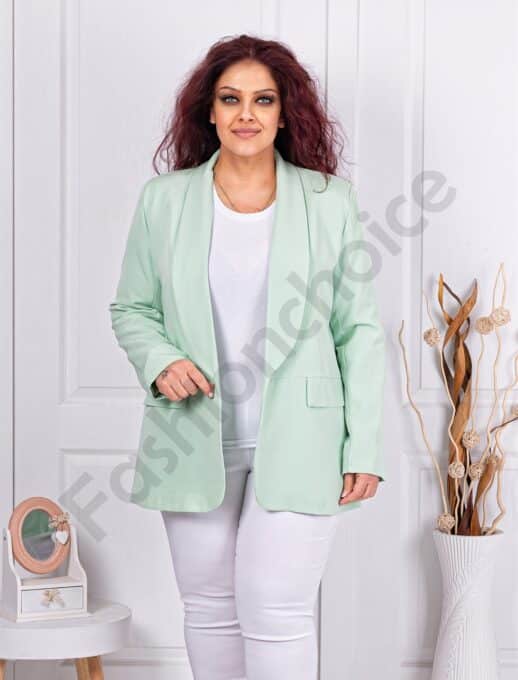 Plus size μπλέιζερ χωρίς κούμπωμα-μέντα-κωδ 8888-11