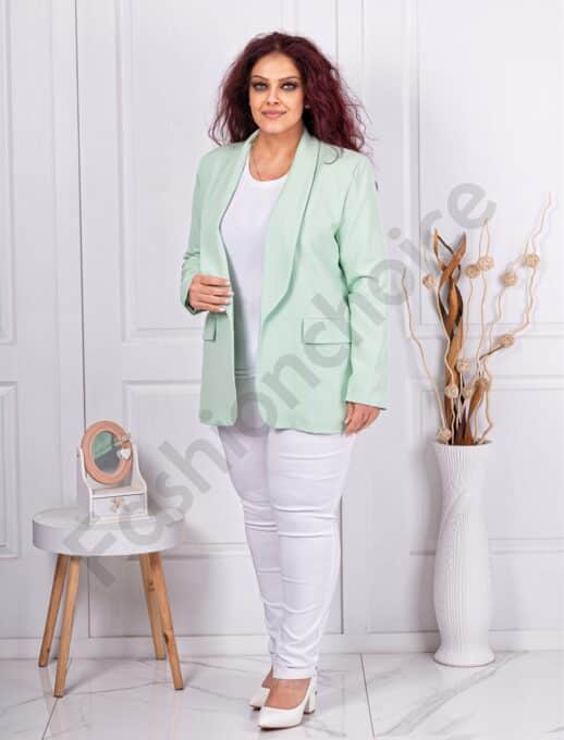 Plus size μπλέιζερ χωρίς κούμπωμα-μέντα-κωδ 8888-11