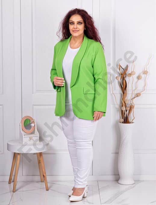 Plus size μπλέιζερ χωρίς κούμπωμα-πράσινο μήλο-κωδ 8888-1