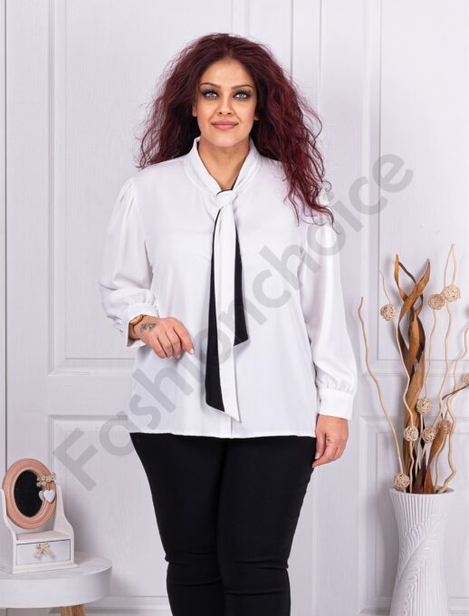 Plus size πουκάμισο με δέσιμο τύπου γραβάτα-λευκό-κωδ 1036-2