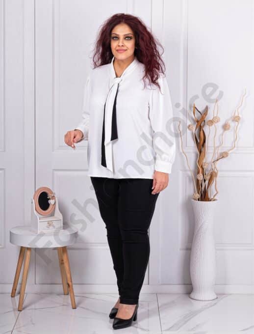 Plus size πουκάμισο με δέσιμο τύπου γραβάτα-λευκό-κωδ 1036-2