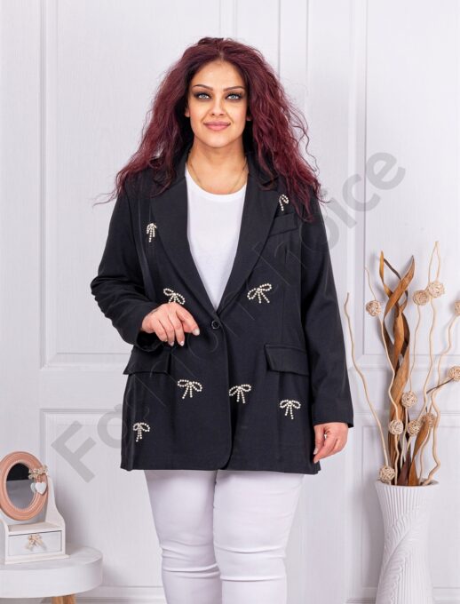 Plus size σακάκι με φιόγκους από πέρλες-μαύρο-κωδ 250160
