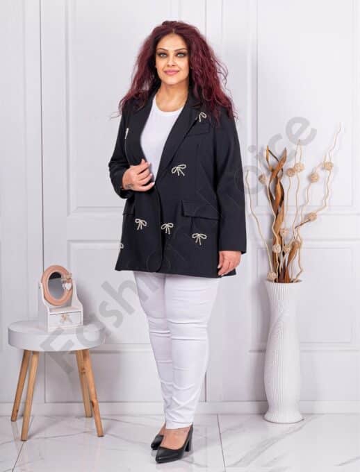 Plus size σακάκι με φιόγκους από πέρλες-μαύρο-κωδ 250160