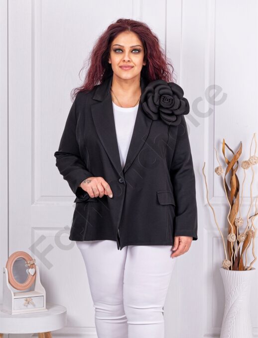 Plus size γυναικείο σακάκι με 3D λουλούδι-μαύρο-κωδ 240888