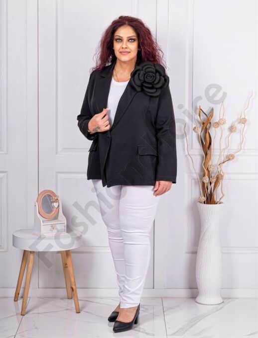 Plus size γυναικείο σακάκι με 3D λουλούδι-μαύρο-κωδ 240888