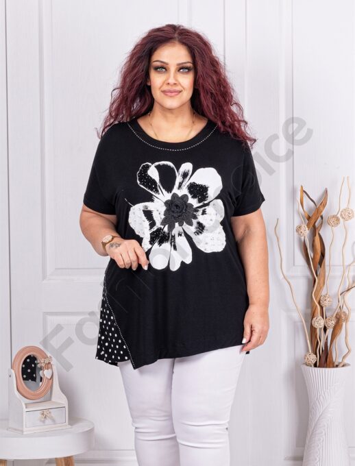 Plus size μπλούζα με 3D απλικέ-μαύρο-κωδ 4761