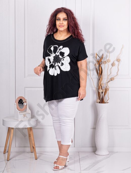 Plus size μπλούζα με 3D απλικέ-μαύρο-κωδ 4761