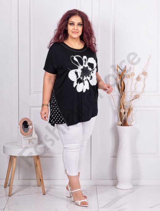 Plus size μπλούζα με 3D απλικέ-μαύρο-κωδ 4761