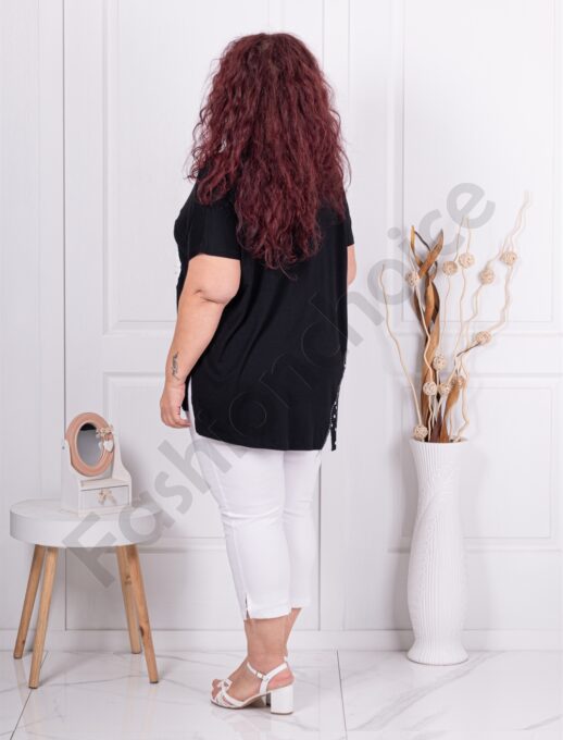 Plus size μπλούζα με 3D απλικέ-μαύρο-κωδ 4761
