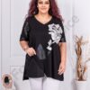 Plus size τουνίκ με φιόγκο στο μανίκι-μαύρο-κωδ 8593