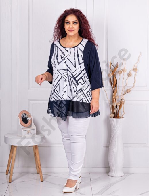Plus size τουνίκ με βολάν τούλι-μπλε-κωδ 25001-1