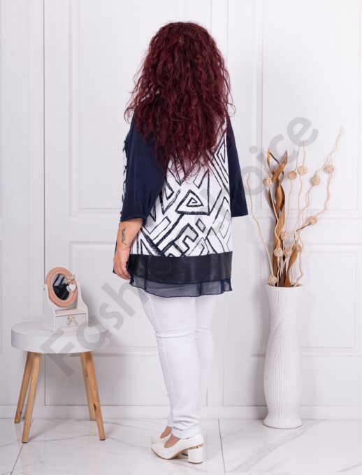 Plus size τουνίκ με βολάν τούλι-μπλε-κωδ 25001-1