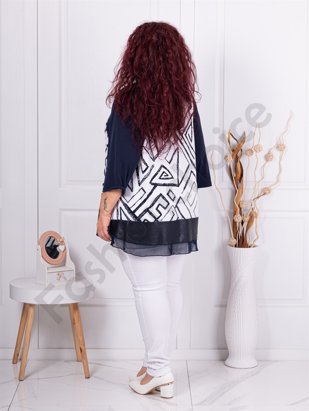 Plus size τουνίκ με βολάν τούλι-μπλε-κωδ 25001-1
