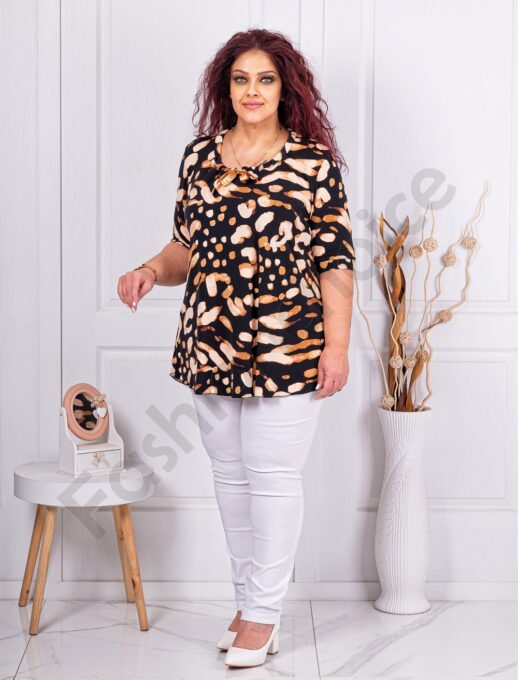 Plus size μπλούζα με ακανόνιστο σχέδιο-μπεζ-κωδ 1348-1