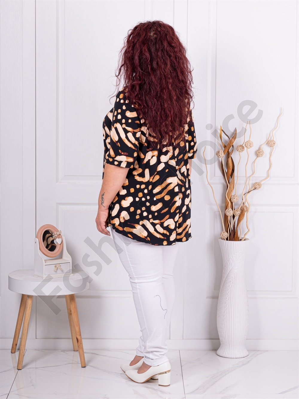 Plus size μπλούζα με ακανόνιστο σχέδιο-μπεζ-κωδ 1348-1