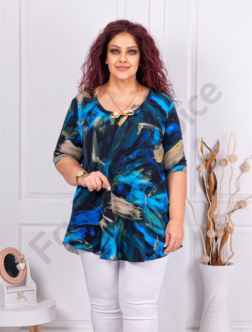 Plus size μπλούζα πολύχρωμη-μπλε-κωδ 1348