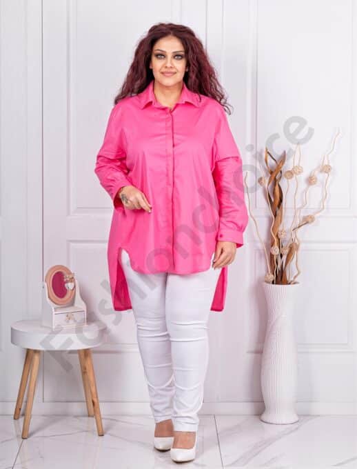 Plus size πουκάμισο ασύμμετρο-ροζ-κωδ 2829-1