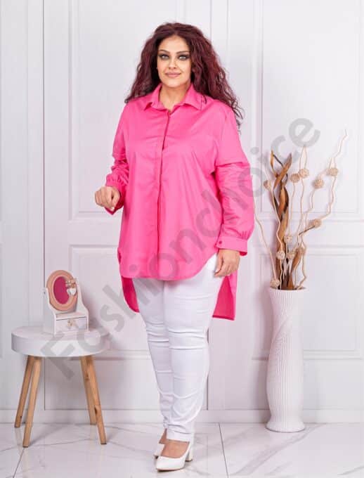 Plus size πουκάμισο ασύμμετρο-ροζ-κωδ 2829-1