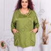 Plus size μπλούζα άνετη γραμμή με εξωτερικές τσέπες-πράσινο-κωδ 10581-2