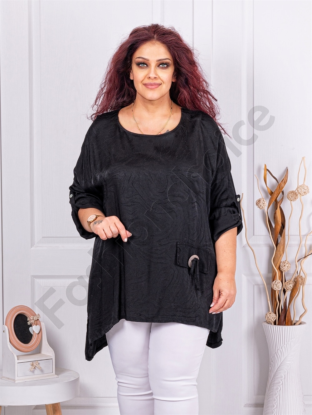 Plus size ασύμμετρη μπλούζα-μαύρο-κωδ 11035