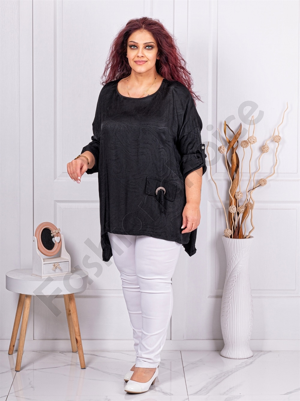 Plus size ασύμμετρη μπλούζα-μαύρο-κωδ 11035
