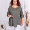 Plus size ασύμμετρη μπλούζα με κουμπιά-χακί-κωδ 10997-2