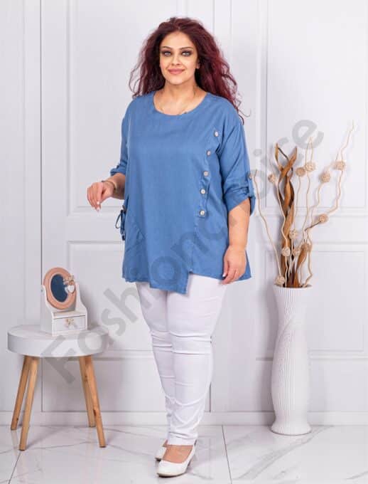Plus size ασύμμετρη μπλούζα με κουμπιά-μπλε-κωδ 10997-1