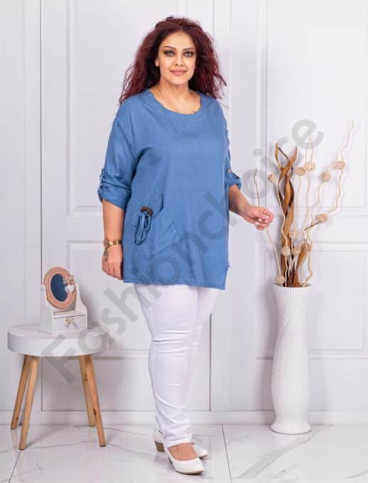 Plus size ασύμμετρη μπλούζα με κουμπιά-μπλε-κωδ 10997-1